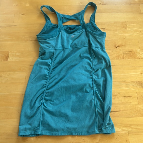 Athleta Teal Scrunch Ruched Lattice Cross Back Tank Top Size Medium Tall - Picture 2 of 8